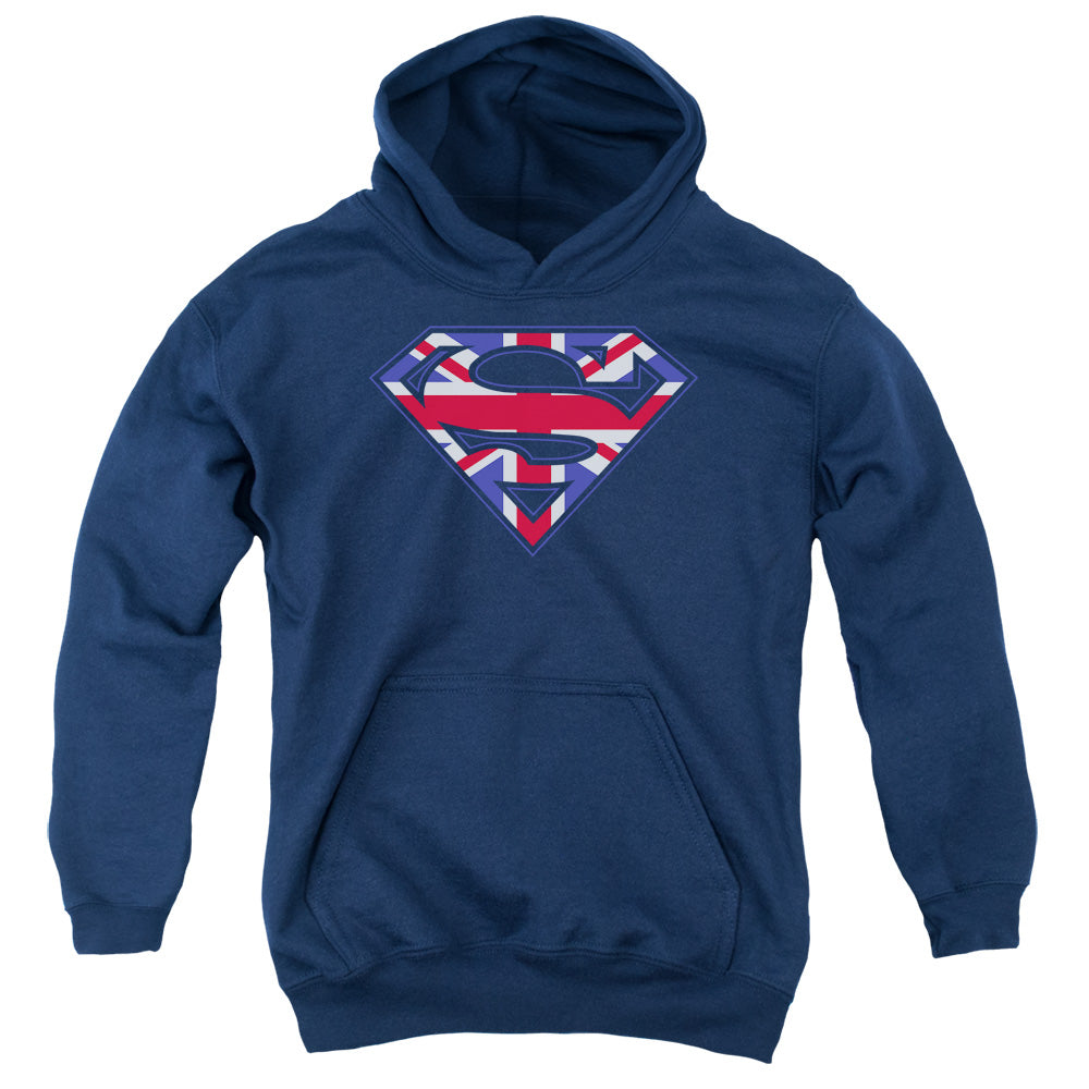 Superman - Great Britian Shield - Youth Pull-over Hoodie - Navy