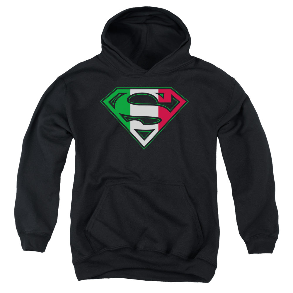 Superman Italian Shield-youth Pull-over Hoodie - Black