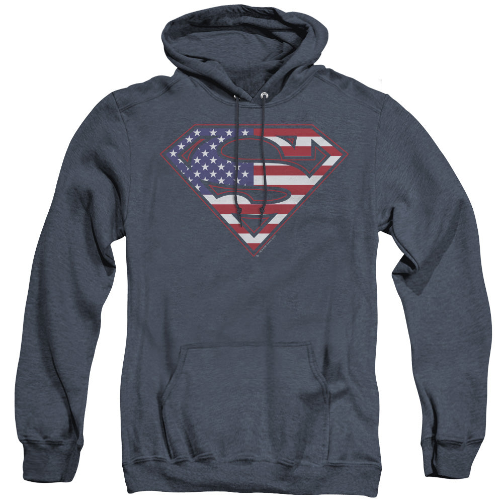 Superman - U S Shield - Adult Heather Hoodie - Navy