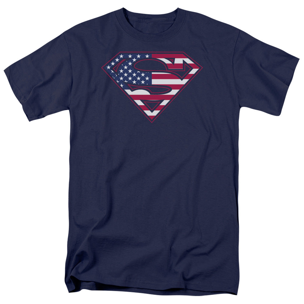 Superman - U S Shield - Short Sleeve Adult 18/1 - Navy T-shirt