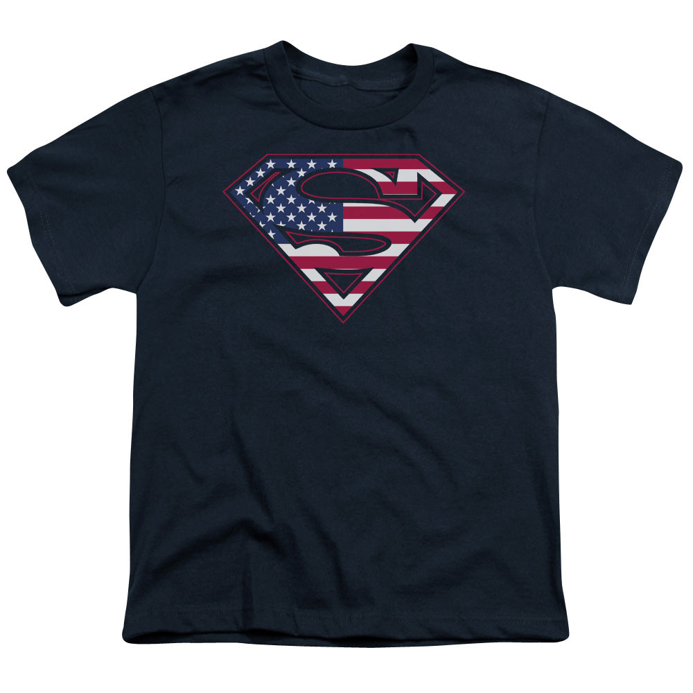 Superman - U S Shield - Short Sleeve Youth 18/1 - Navy T-shirt