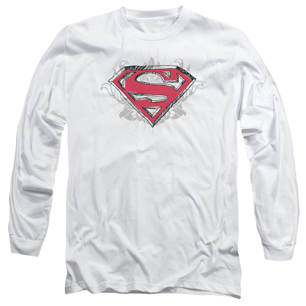 Superman - Hastily Drawn Shield - Long Sleeve Adult 18/1 - White T-shirt