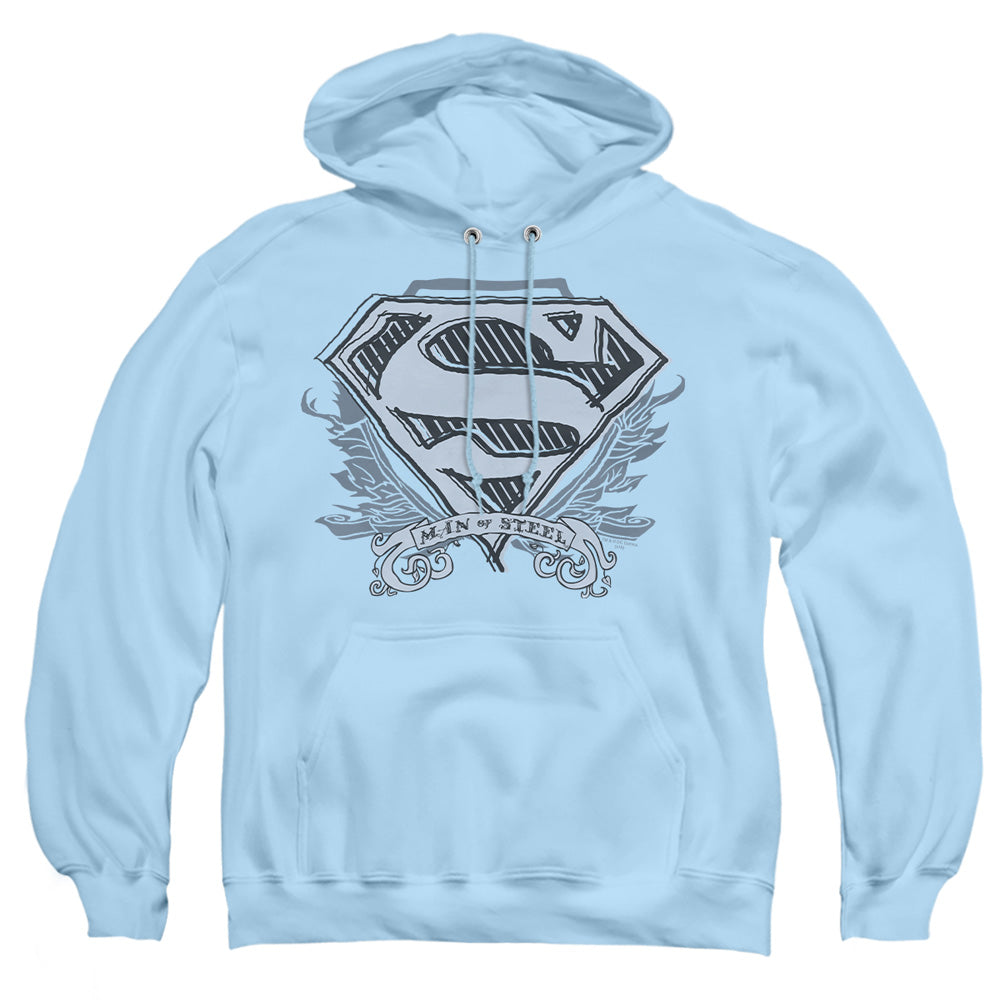 Superman - Sketchy Crest Shield - Adult Pull-over Hoodie - Light Blue