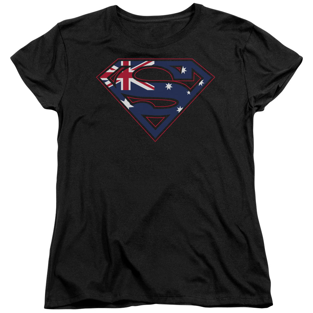 Superman - Australian Shield - Short Sleeve Womens Tee - Black T-shirt