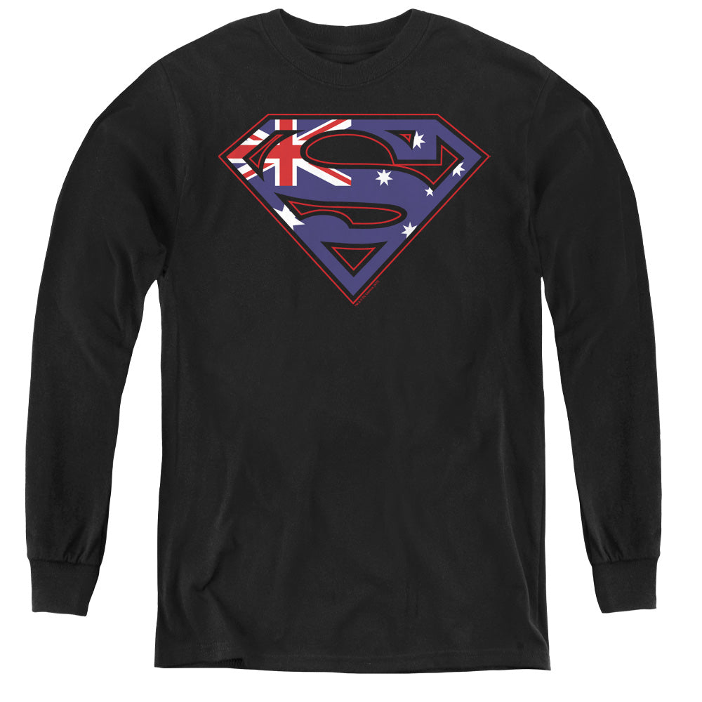 Superman - Australian Shield - Youth Long Sleeve Tee - Black