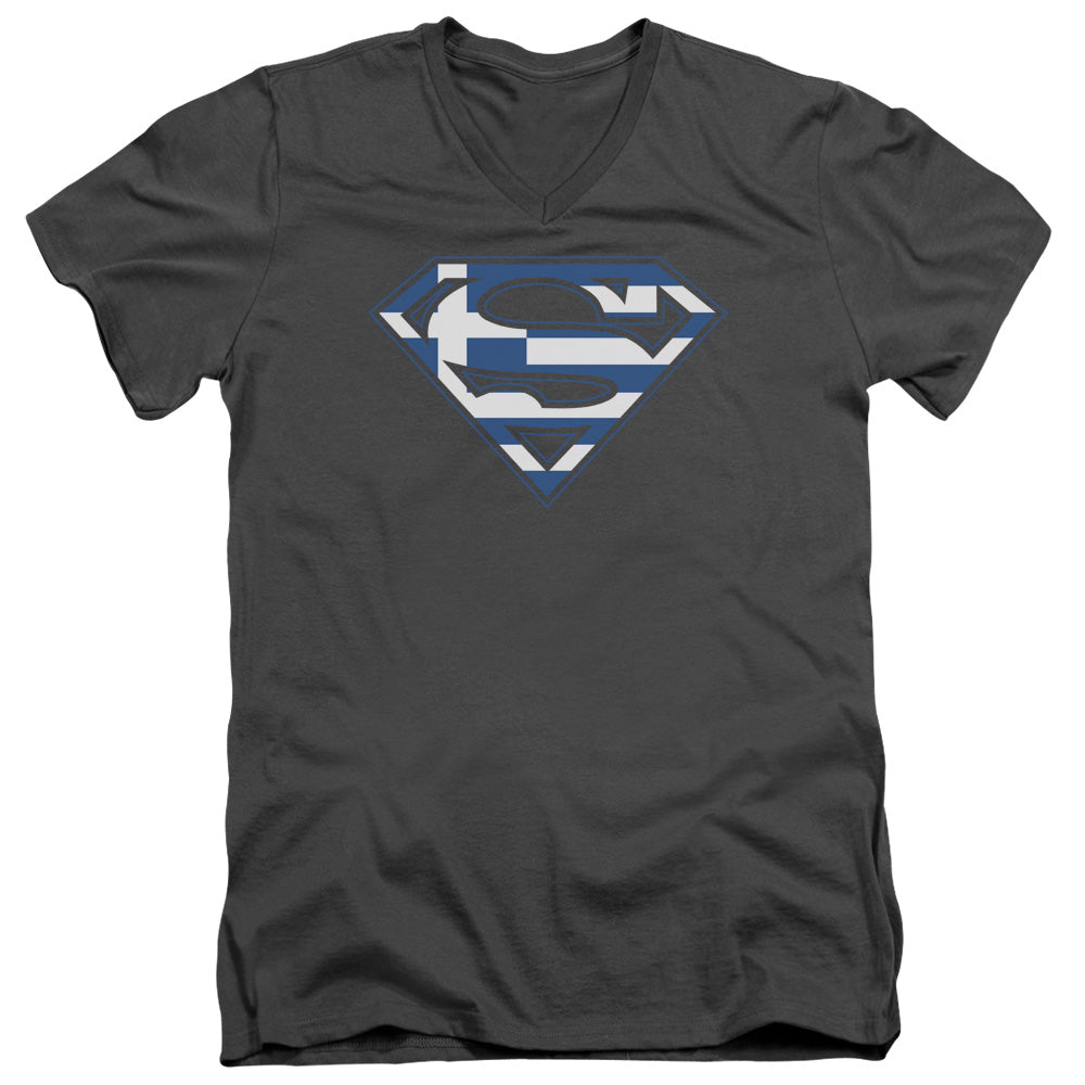 Superman - Greek Shield - Short Sleeve Adult V-neck - Charcoal T-shirt