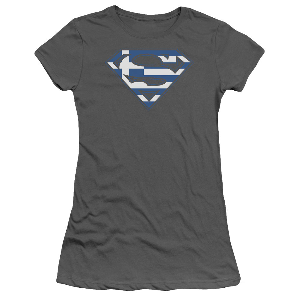 Superman - Greek Shield - Short Sleeve Junior Sheer - Charcoal T-shirt