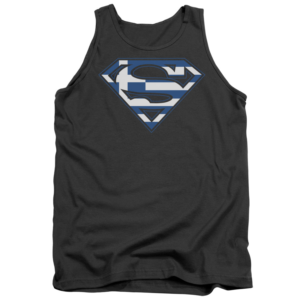 Superman - Greek Shield - Adult Tank - Charcoal