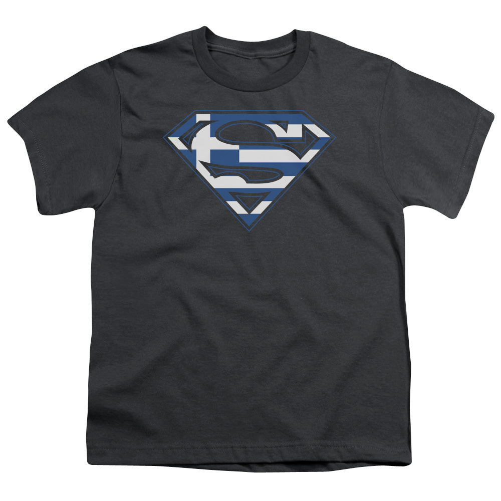 Superman - Greek Shield - Short Sleeve Youth 18/1 - Charcoal T-shirt
