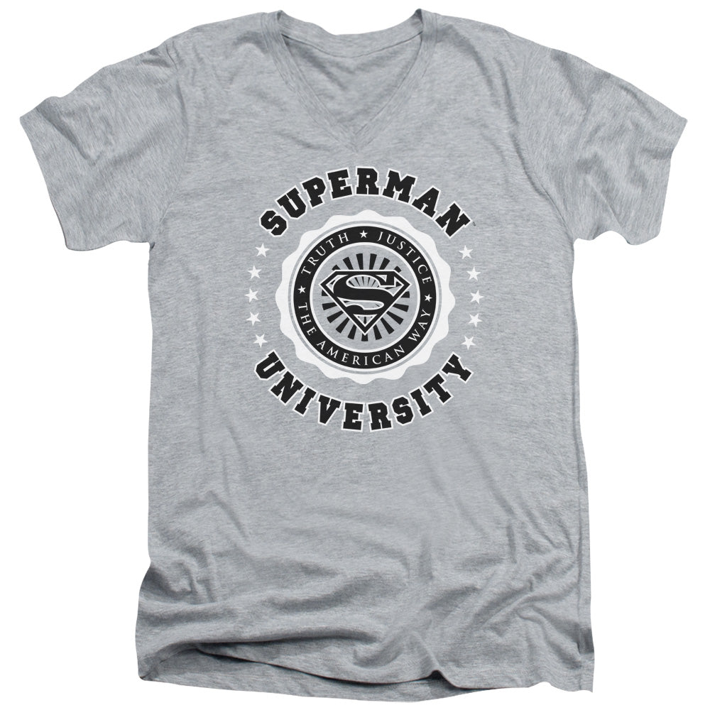 Superman - Superman University - Short Sleeve Adult V-neck - Athletic Heather T-shirt