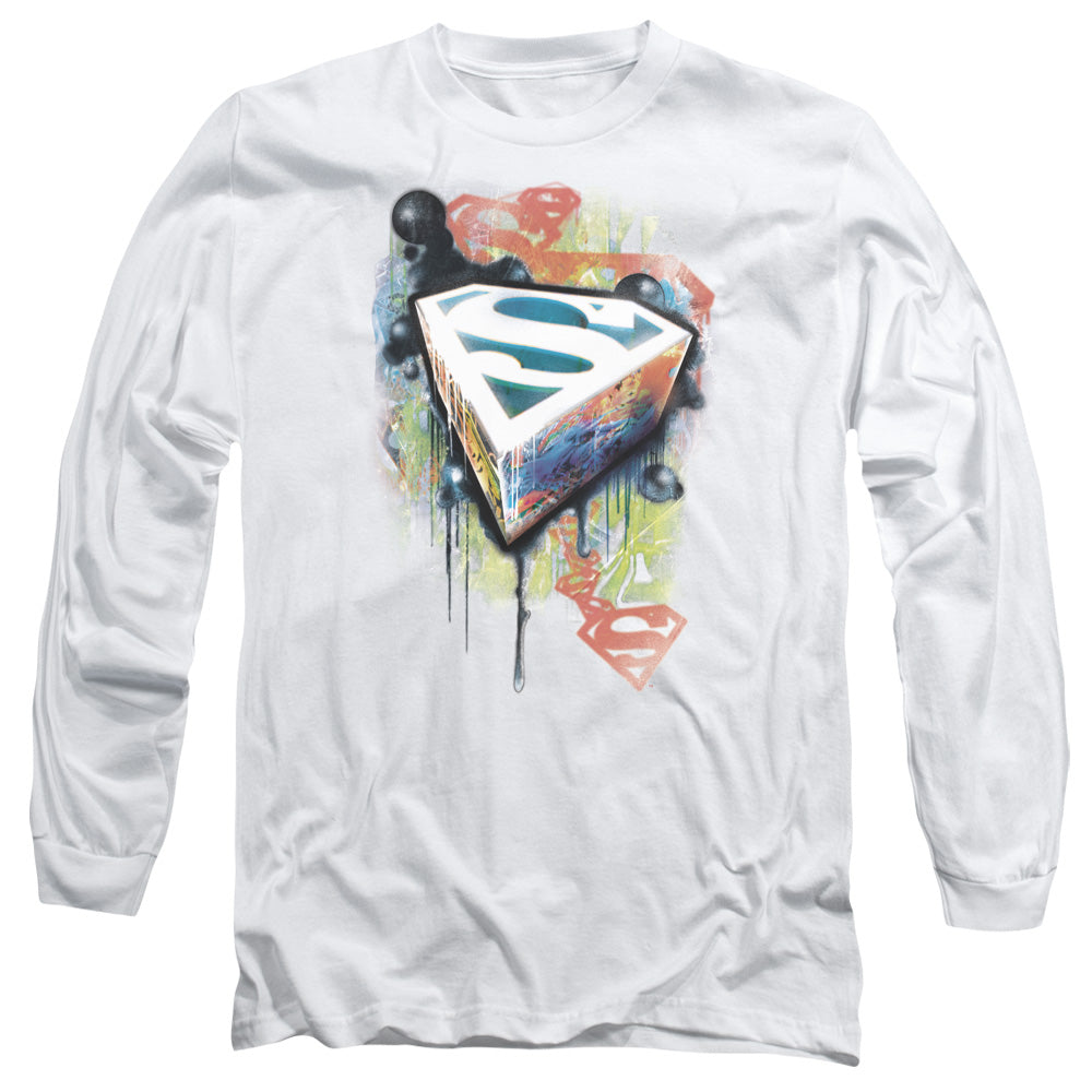 Superman - Urban Shields - Long Sleeve Adult 18/1 - White T-shirt