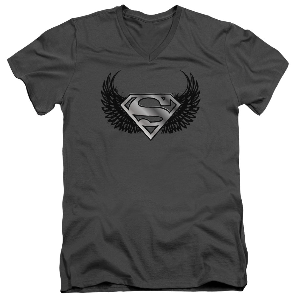 SUPERMAN DIRTY WINGS - S/S ADULT V-NECK - CHARCOAL T-Shirt