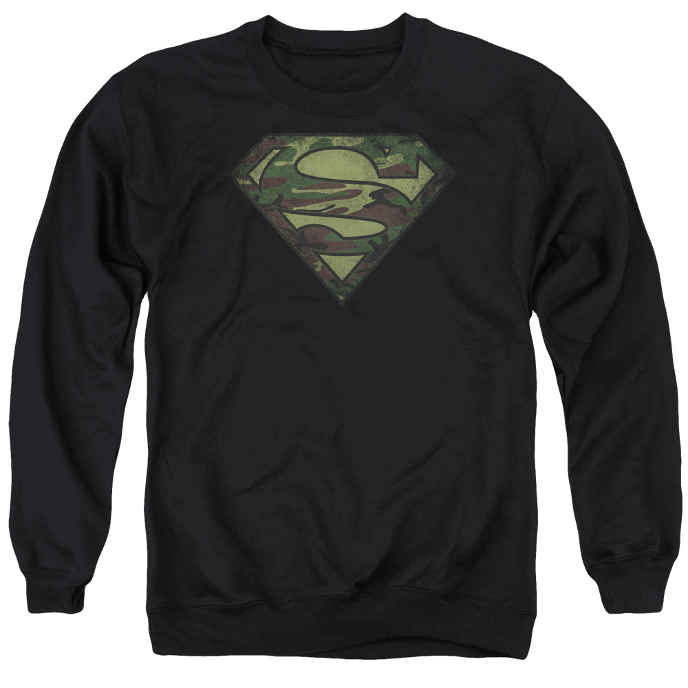 Superman - Camo Logo Distressed - Adult Crewneck Sweatshirt - Black