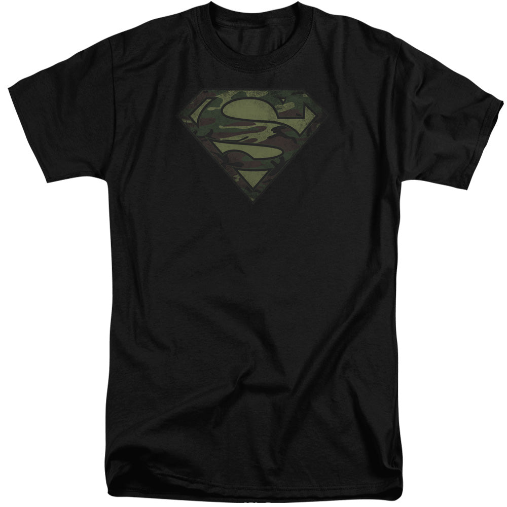 Superman - Camo Logo Distressed - Short Sleeve Adult Tall - Black T-shirt