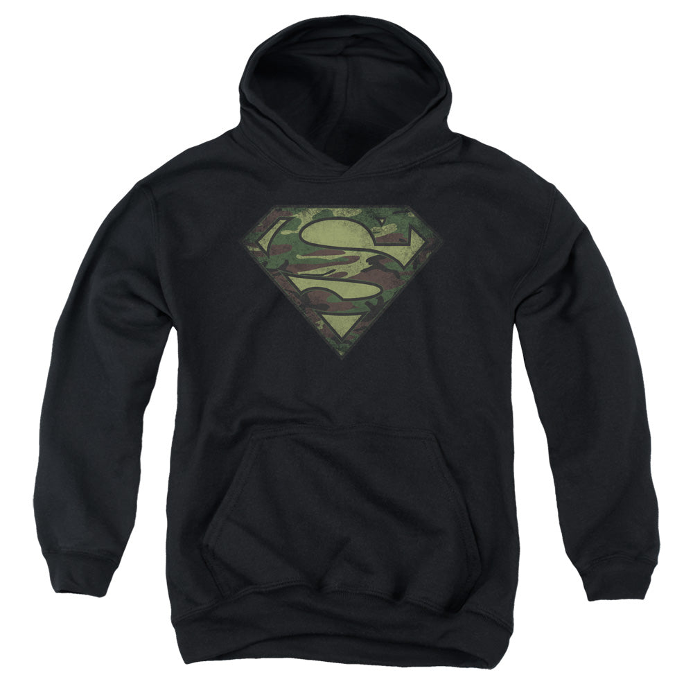 Superman - Camo Logo Distressed - Youth Pull-over Hoodie - Black