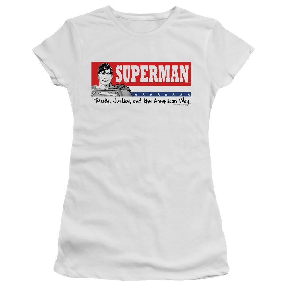 Superman - Superman For President - Short Sleeve Junior Sheer - White T-shirt