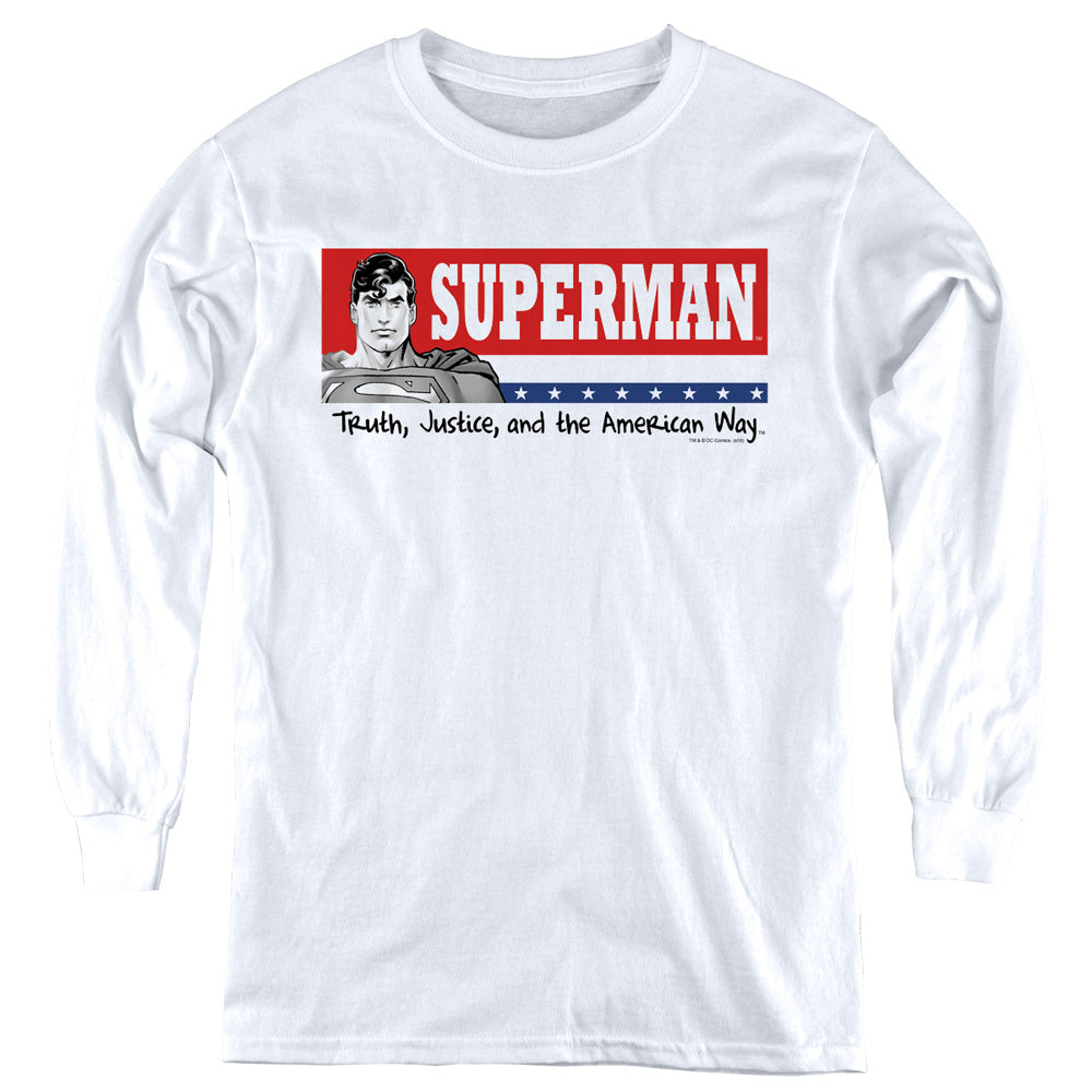 Superman - Superman For President - Youth Long Sleeve Tee - White