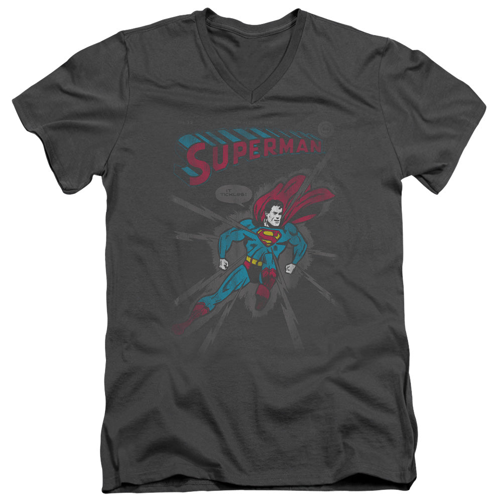 Superman - It Tickles - Short Sleeve Adult V-neck - Charcoal T-shirt
