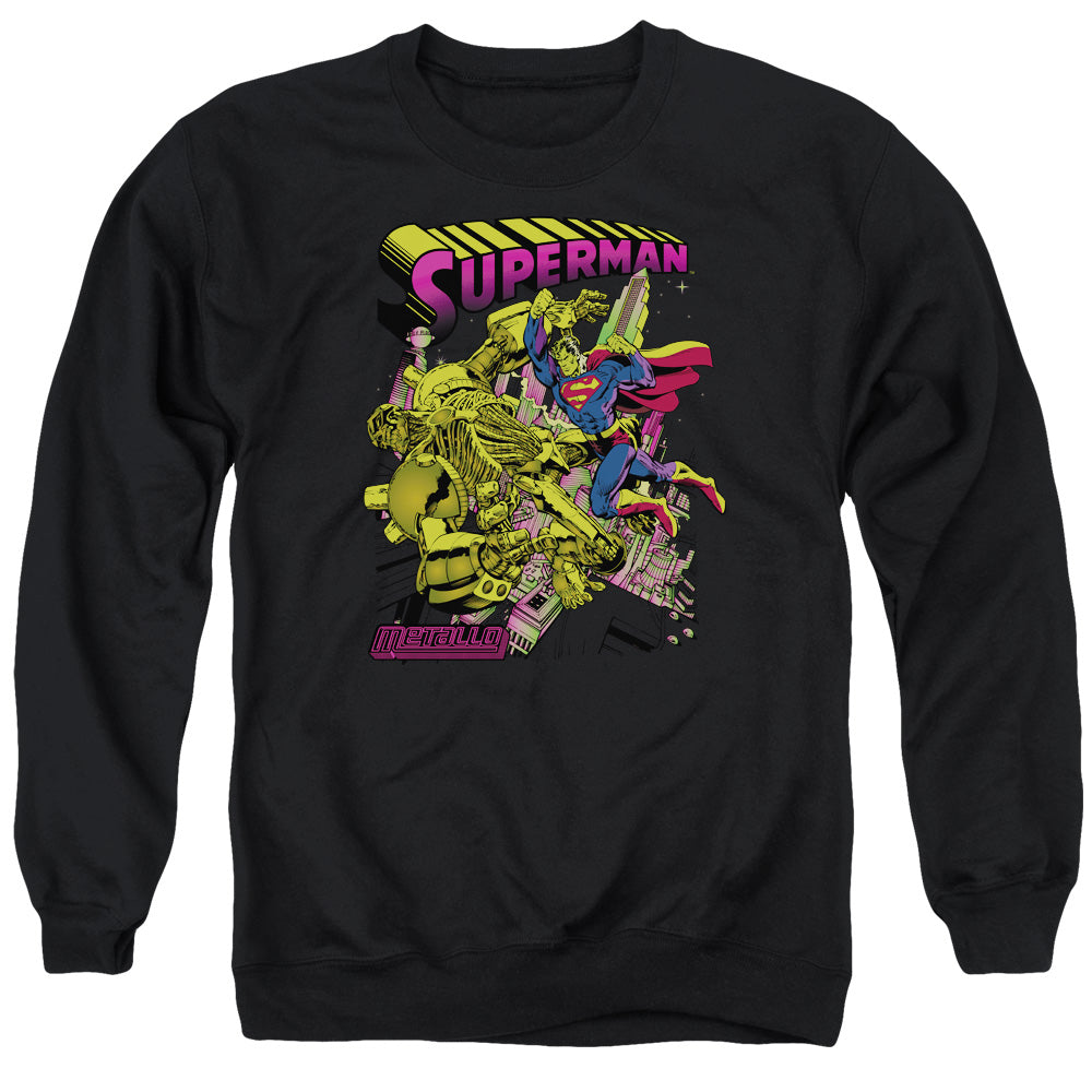 Superman - Versus Metallo Blacklight - Adult Crewneck Sweatshirt - Black