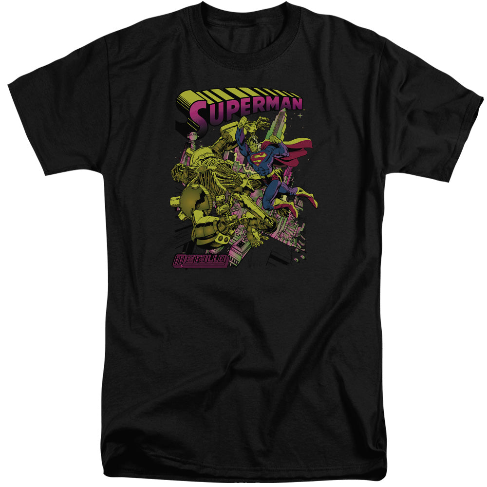 Superman - Versus Metallo Blacklight - Short Sleeve Adult Tall - Black T-shirt