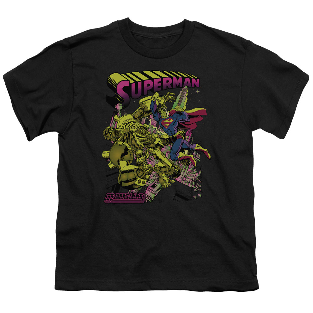 Superman - Versus Metallo Blacklight - Short Sleeve Youth 18/1 - Black T-shirt