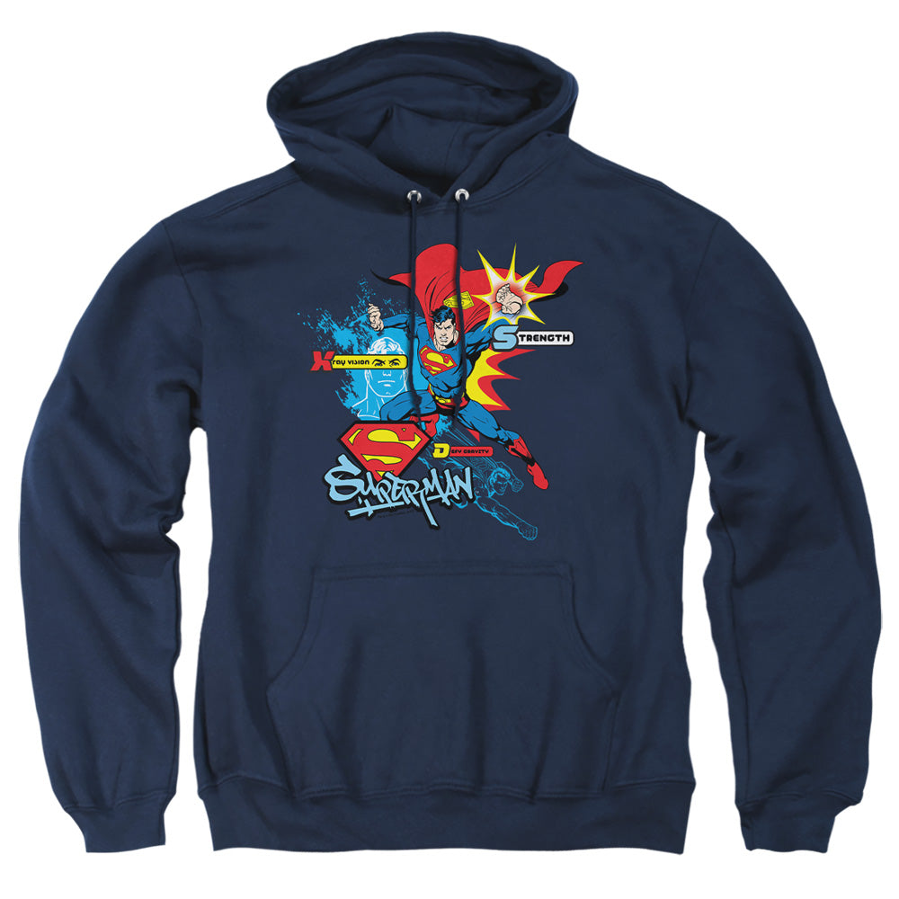 Superman - Abilities - Adult Pull-over Hoodie - Navy
