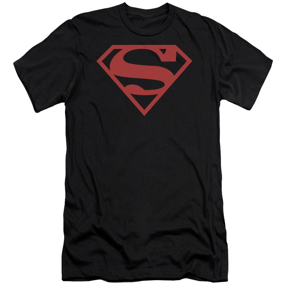 Superman - Red On Black Shield - Short Sleeve Adult 30/1 - Black T-shirt
