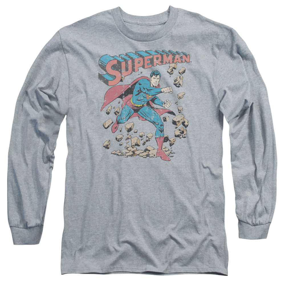 Superman - Mad At Rocks - Long Sleeve Adult 18/1 - Athletic Heather T-shirt
