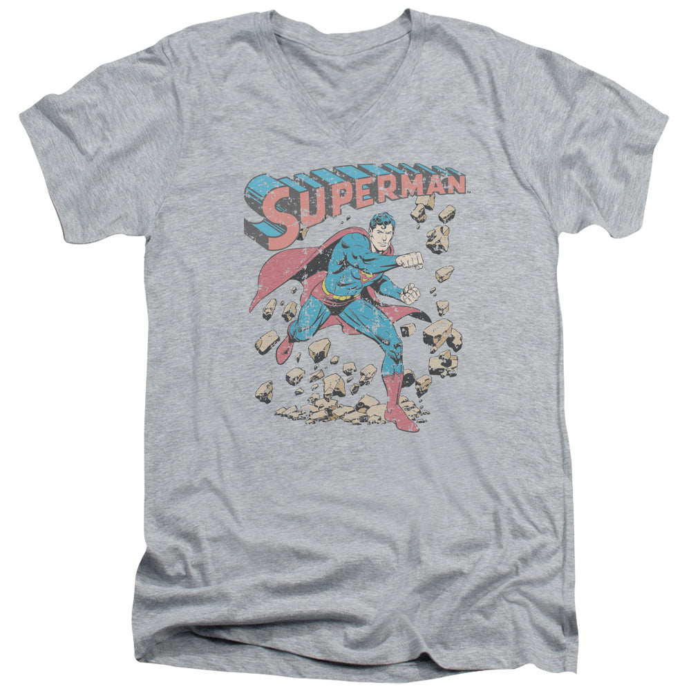 Superman - Mad At Rocks - Short Sleeve Adult V-neck - Athletic Heather T-shirt