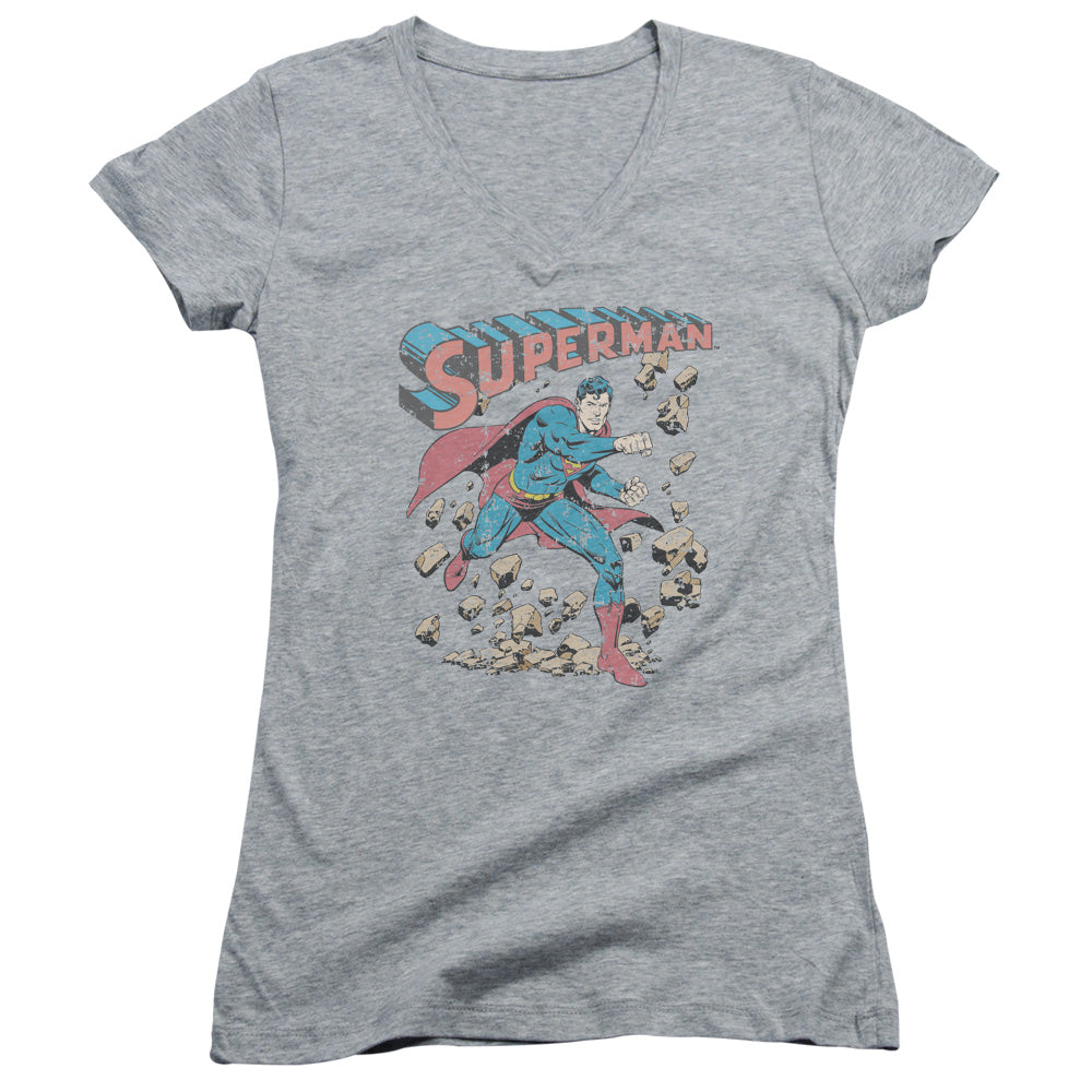 Superman Mad At Rocks - Junior V-neck - Athletic Heather