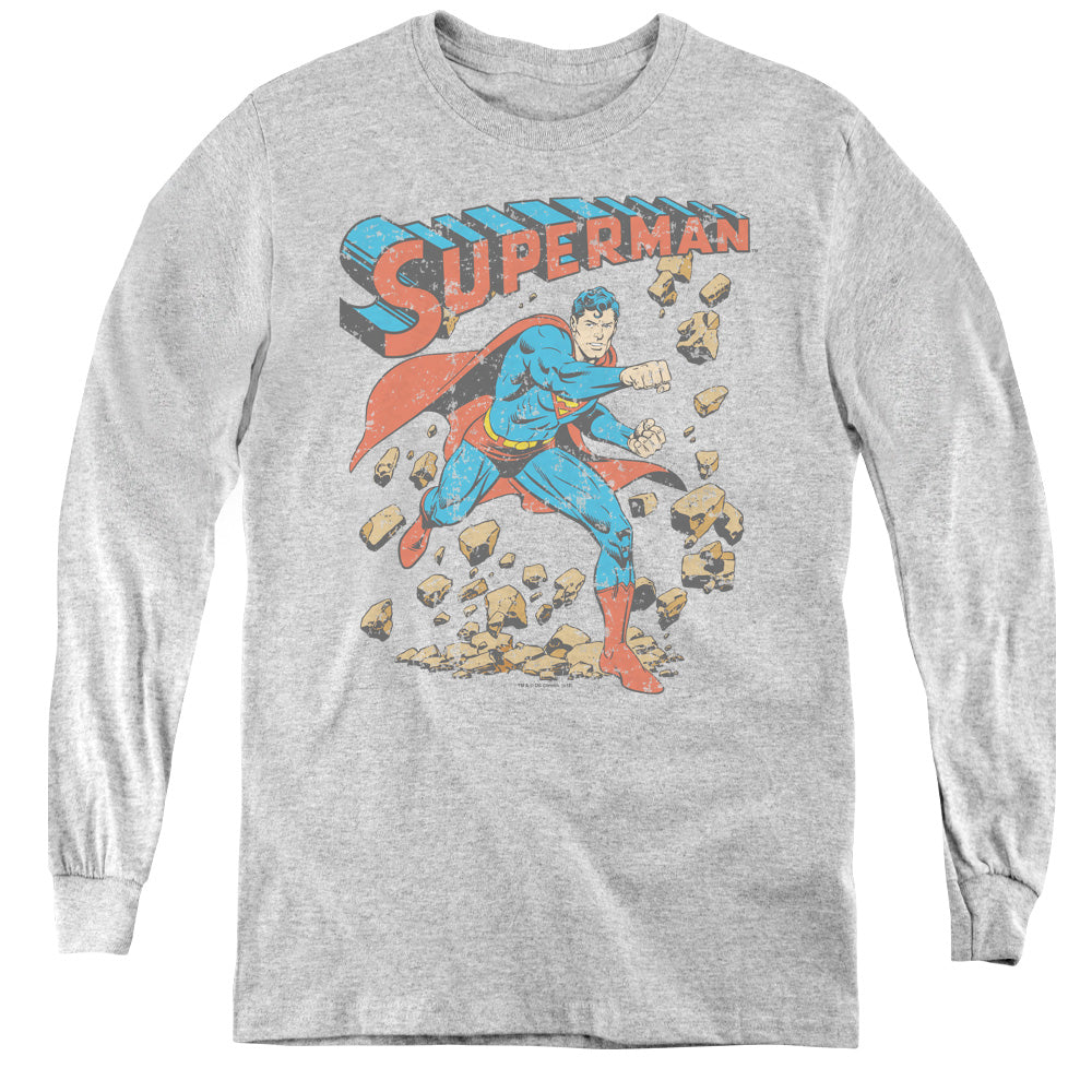 Superman - Mad At Rocks - Youth Long Sleeve Tee - Athletic Heather