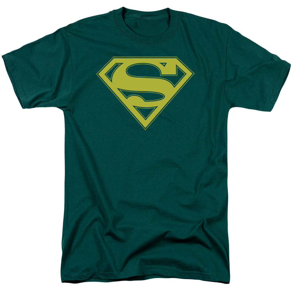Superman - Yellow & Green Shield - Short Sleeve Adult 18/1 - Hunter Green T-shirt