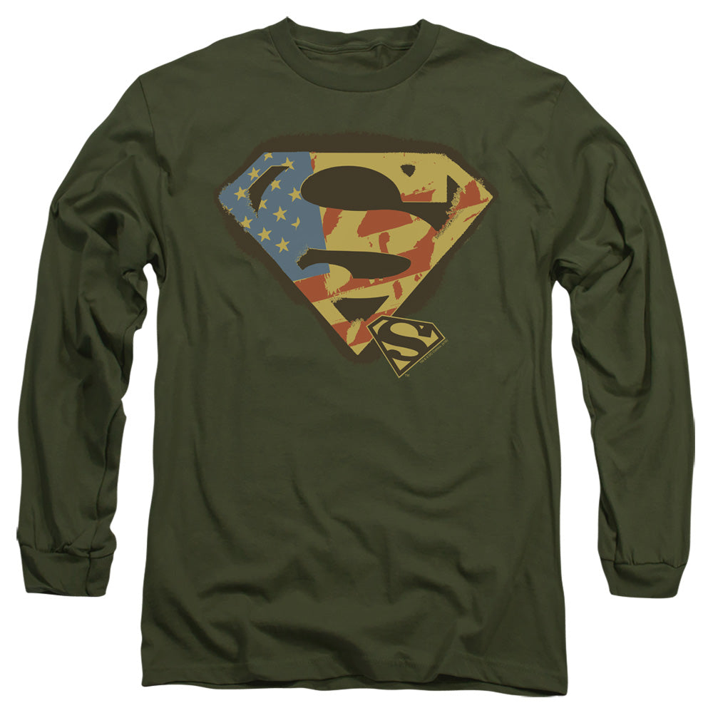 Superman - Not Afraid - Long Sleeve Adult 18/1 - Military Green T-shirt