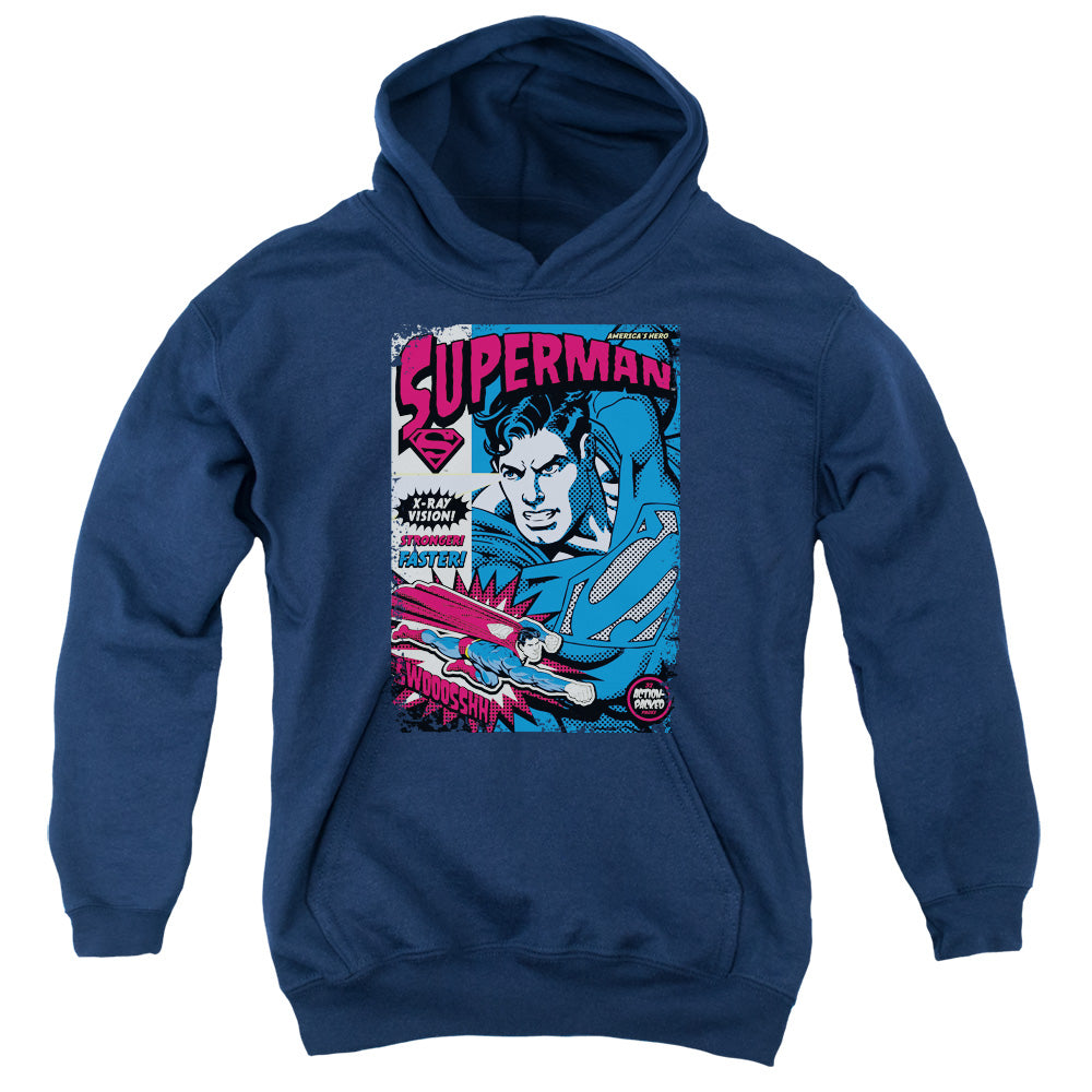 Superman - Action Packed - Youth Pull-over Hoodie - Navy