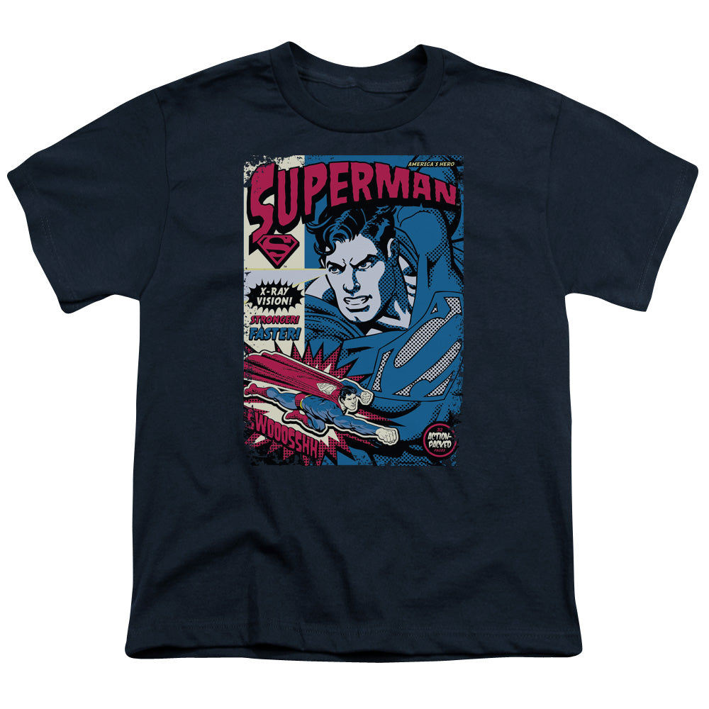 Superman - Action Packed - Short Sleeve Youth 18/1 - Navy T-shirt