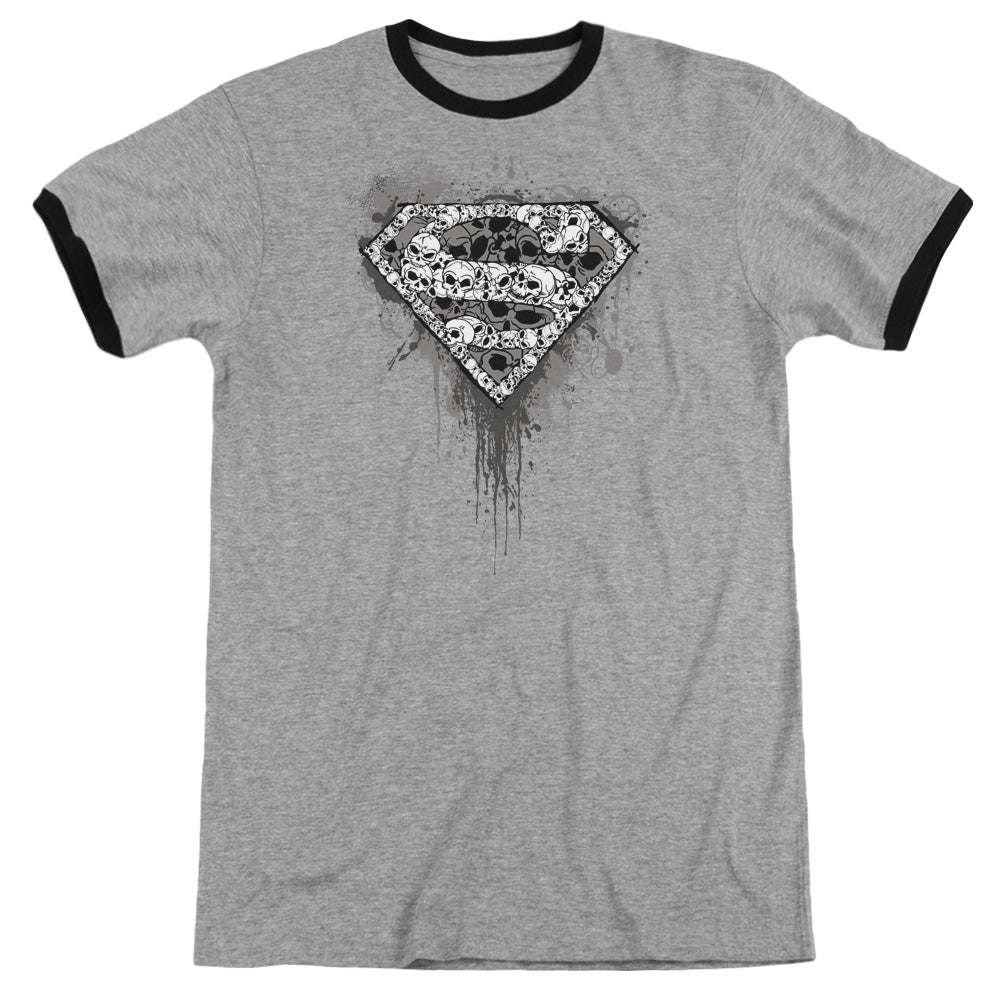 Superman - Many Super Skulls - Adult Ringer - Heather/black
