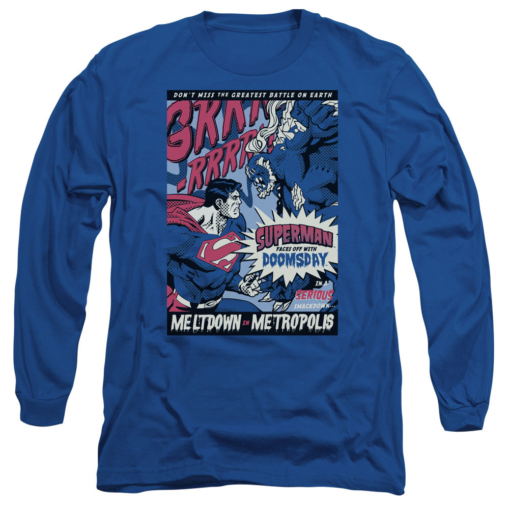 Superman - Meltdown - Long Sleeve Adult 18/1 - Royal Blue T-shirt