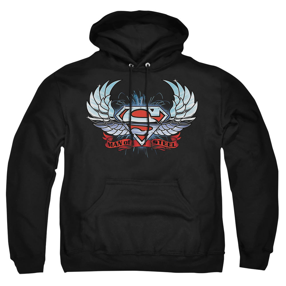 Superman - Chrome Wings Shield - Adult Pull-over Hoodie - Black