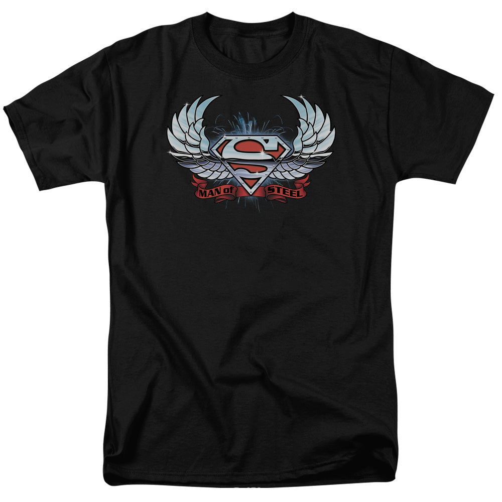 Superman - Chrome Wings Shield - Short Sleeve Adult 18/1 - Black T-shirt