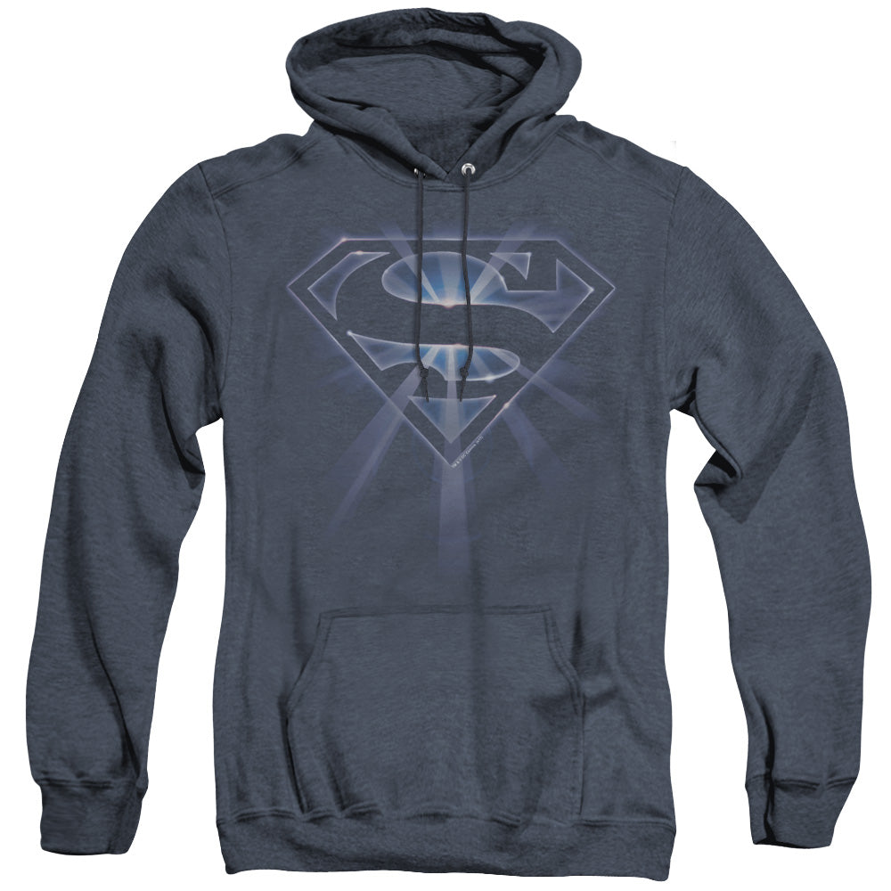 Superman - Glowing Shield - Adult Heather Hoodie - Navy