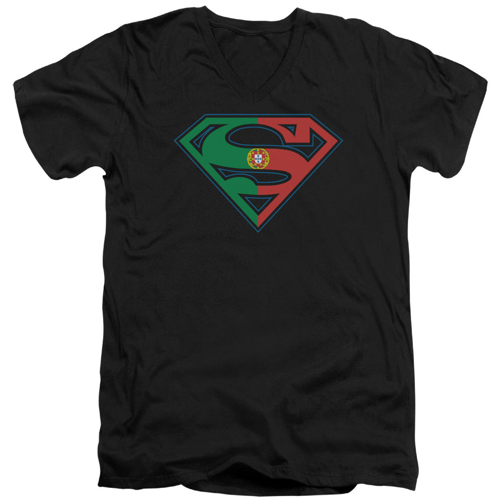 Superman - Portugal Shield - Short Sleeve Adult V-neck - Black T-shirt
