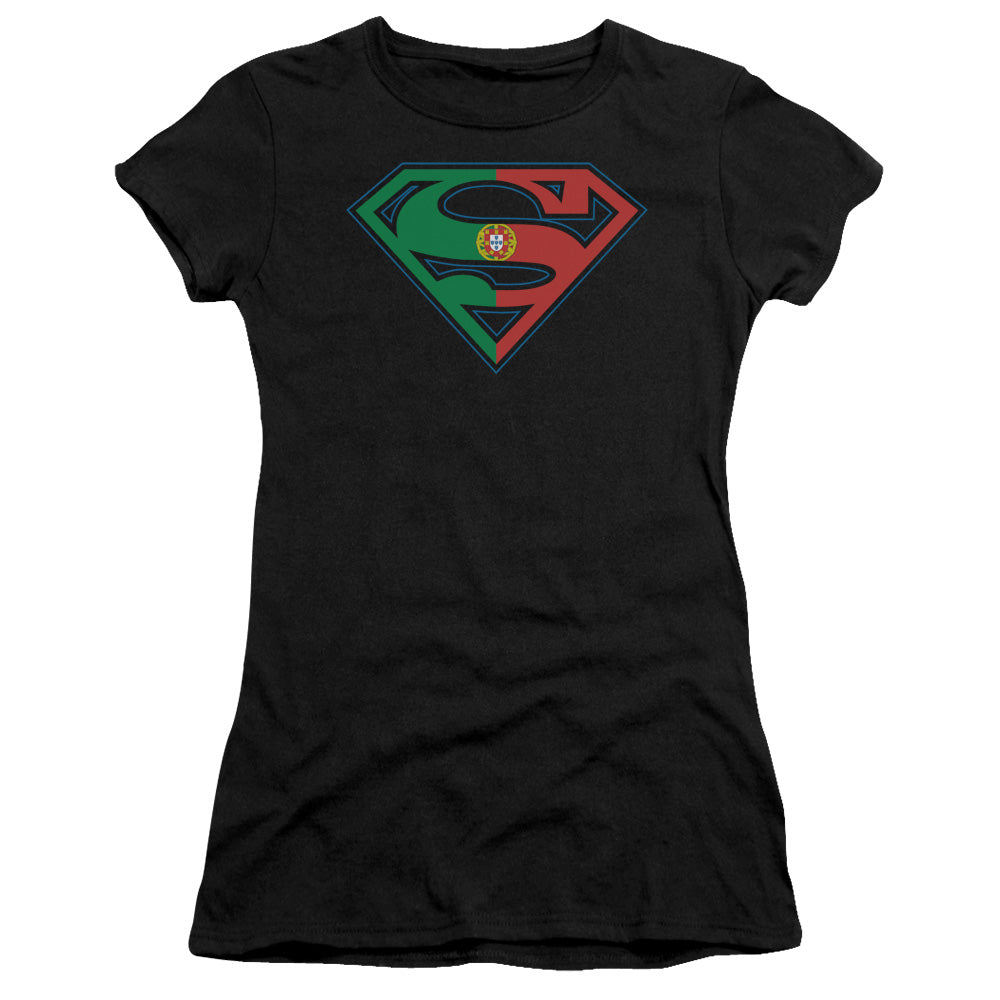 Superman - Portugal Shield - Short Sleeve Junior Sheer - Black T-shirt