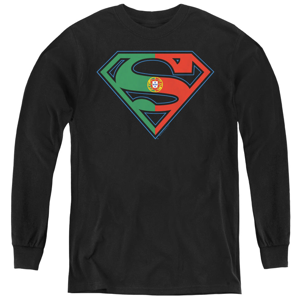 Superman - Portugal Shield - Youth Long Sleeve Tee - Black