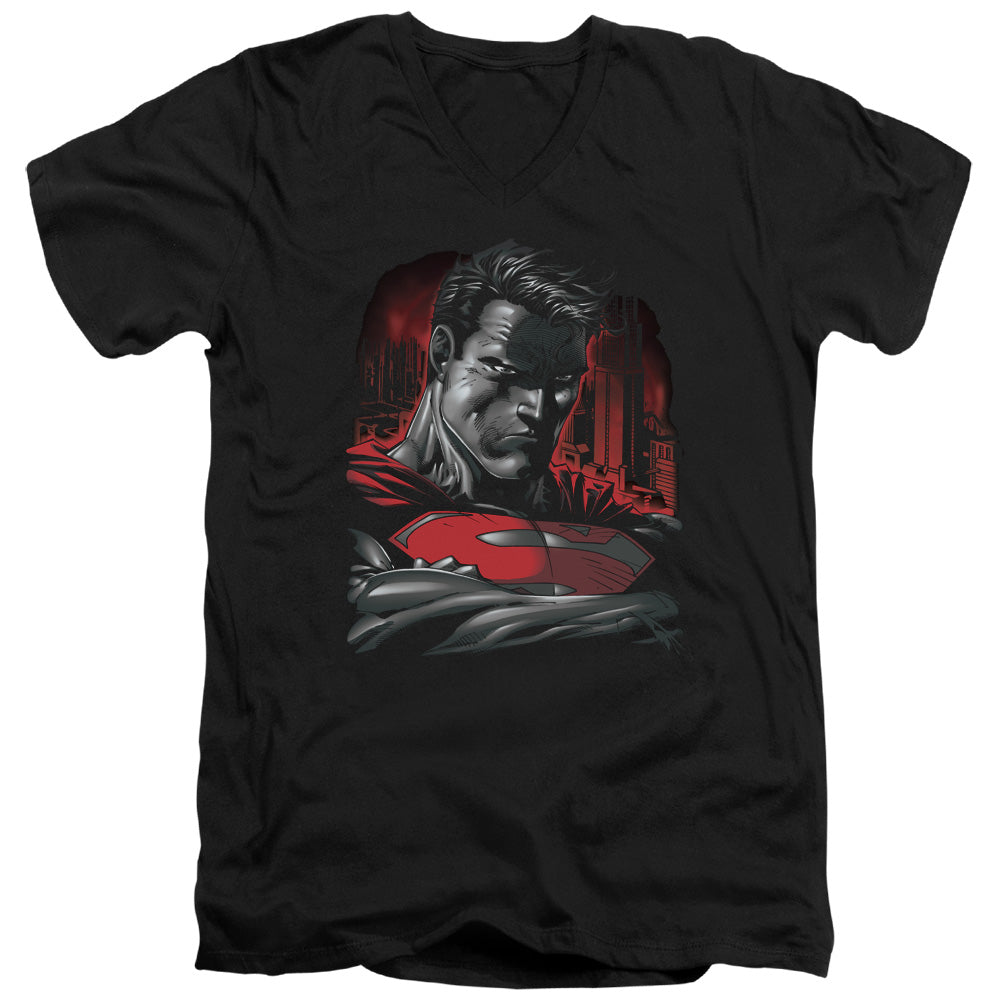 Superman - Man Of Steel - Short Sleeve Adult V-neck - Black T-shirt