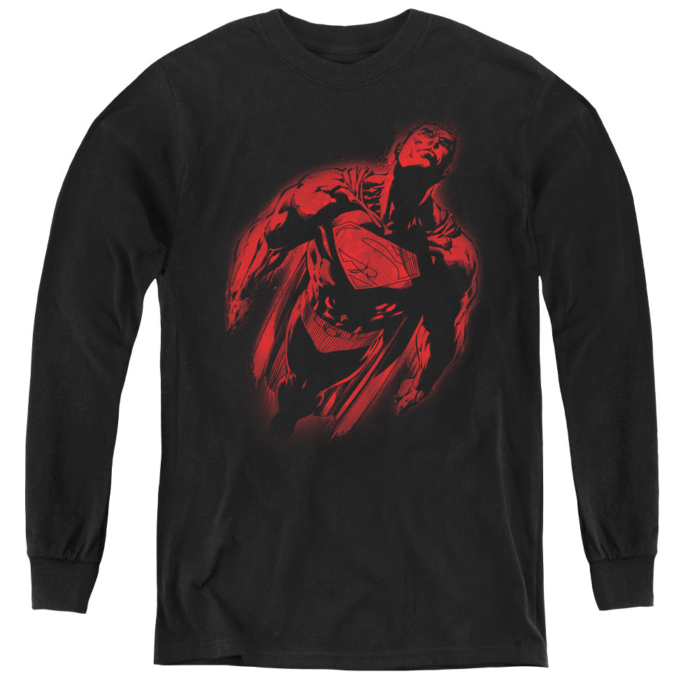 Superman - Sprayed Supes - Youth Long Sleeve Tee - Black