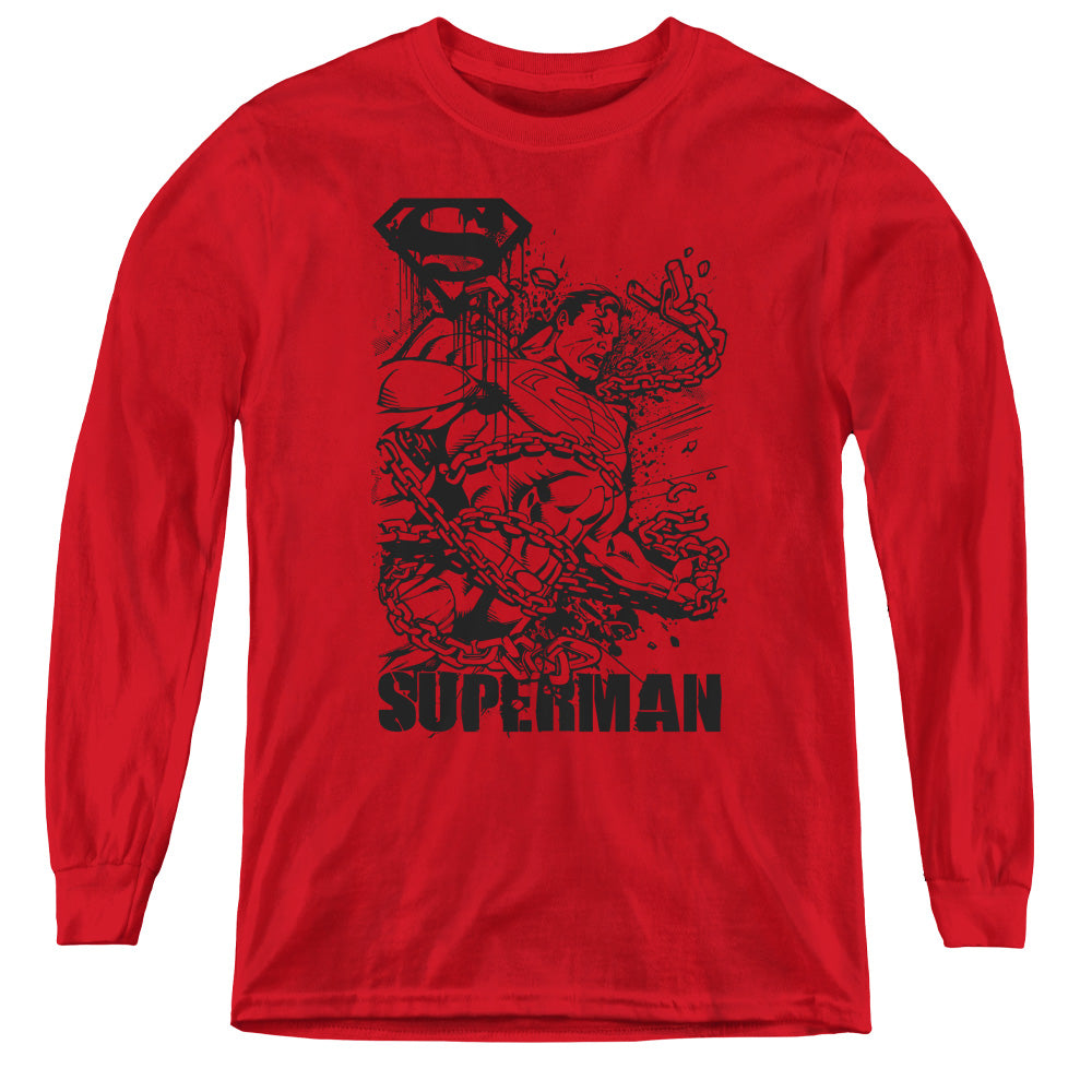 Superman - Breaking Chains - Youth Long Sleeve Tee - Red