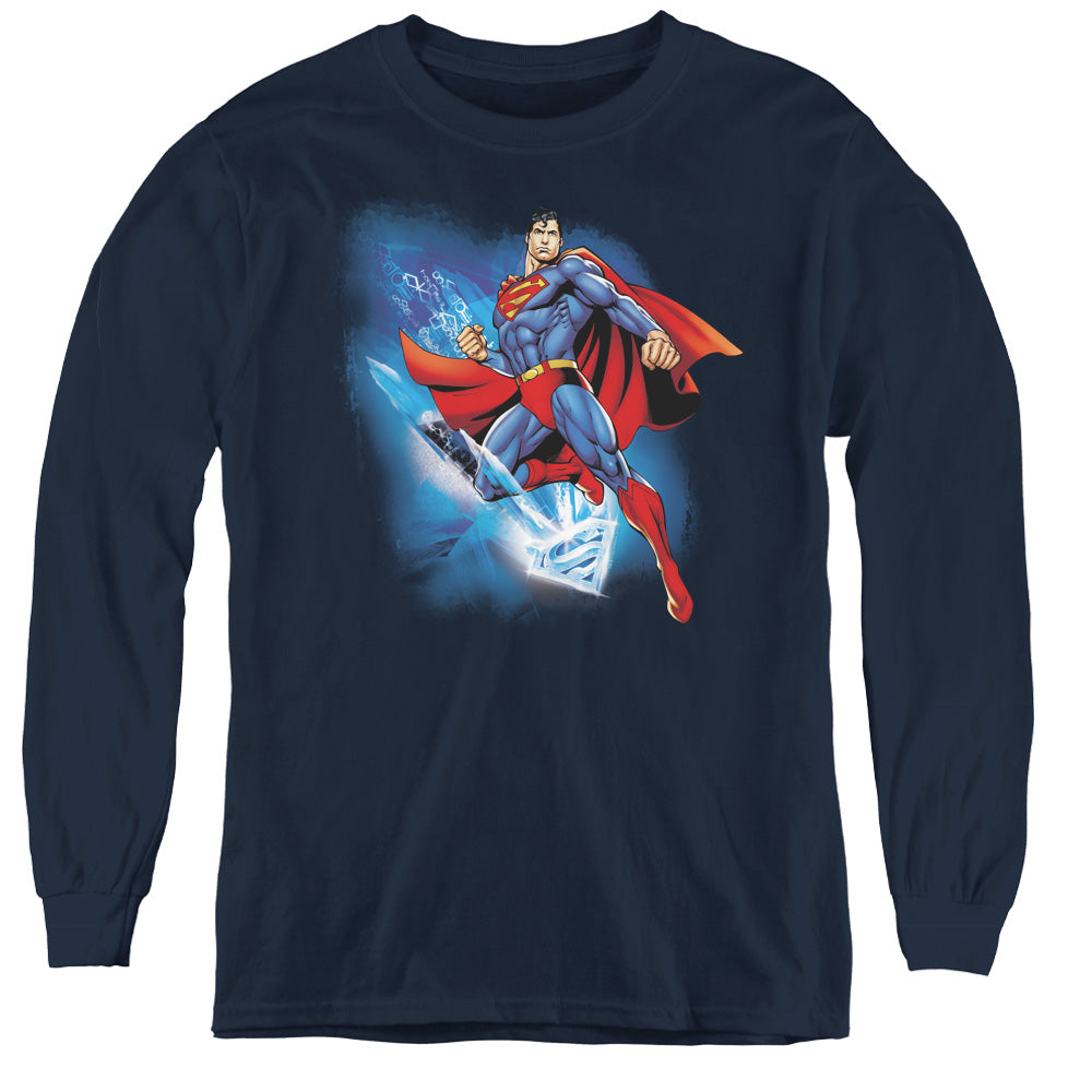 Superman Crystallize - Youth Long Sleeve Tee - Navy