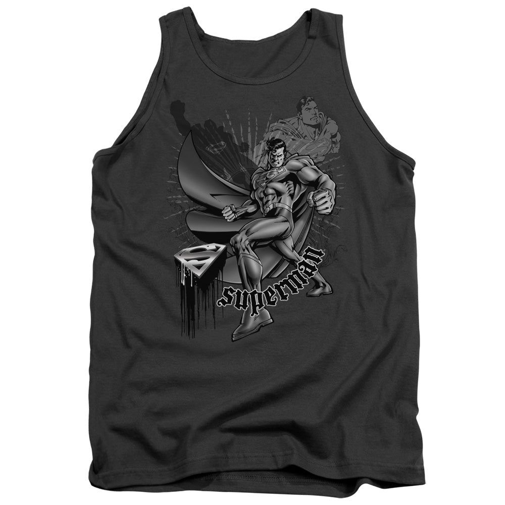Superman Fight And Flight - Adult Tank - Charcoal