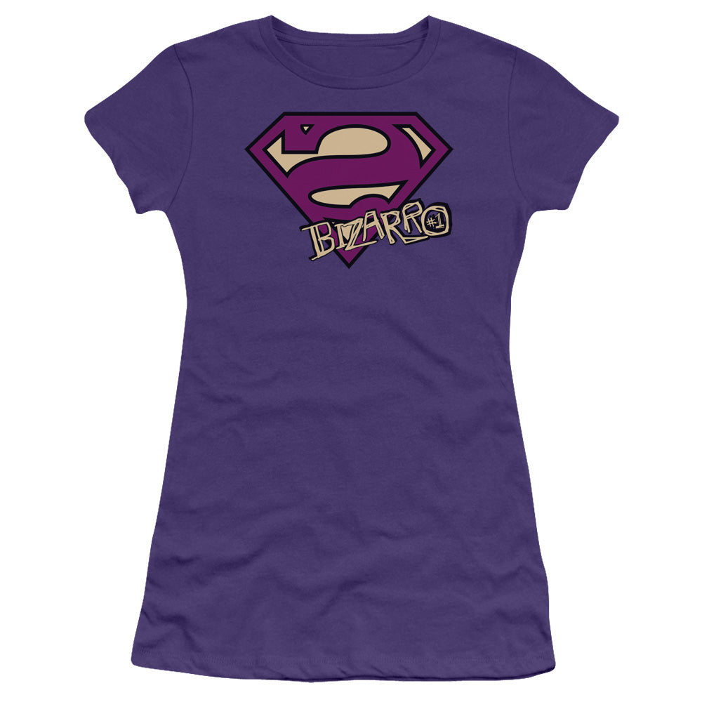 Superman - Bizarro Shield - Short Sleeve Junior Sheer - Purple T-shirt