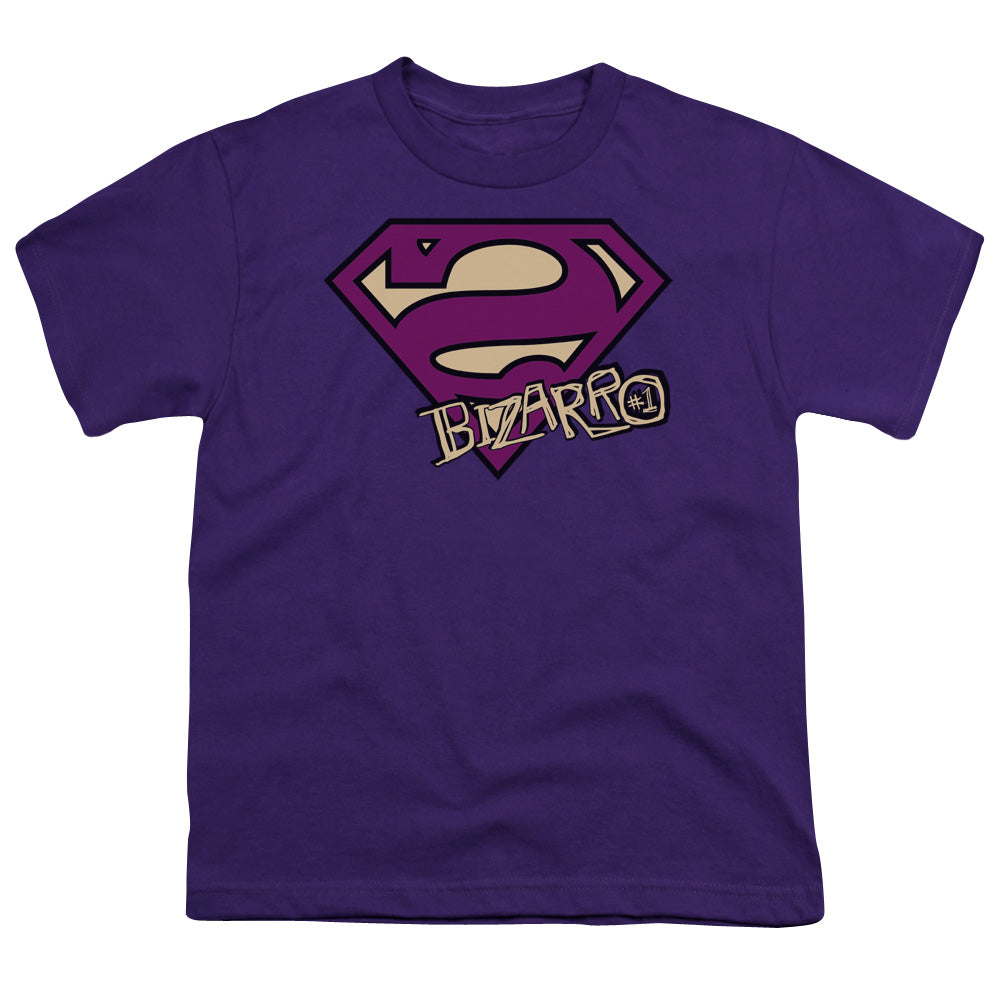Superman - Bizarro Shield - Short Sleeve Youth 18/1 - Purple T-shirt